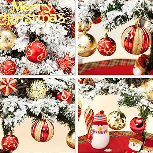 Assorted Christmas Ball Ornaments Set with Reusable Gift Box - Red Gold 80mm