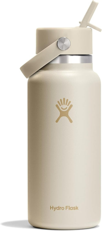 Hydro Flask Water Bottle - Insulated Stainless Steel with Wide Mouth Flex Straw Lid | 32 Oz Coconut Cream, Leakproof & Refillable
