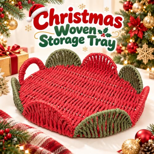 Christmas Woven Basket Handmade Paper Rope Storage Basket Kit Round with Scalloped
