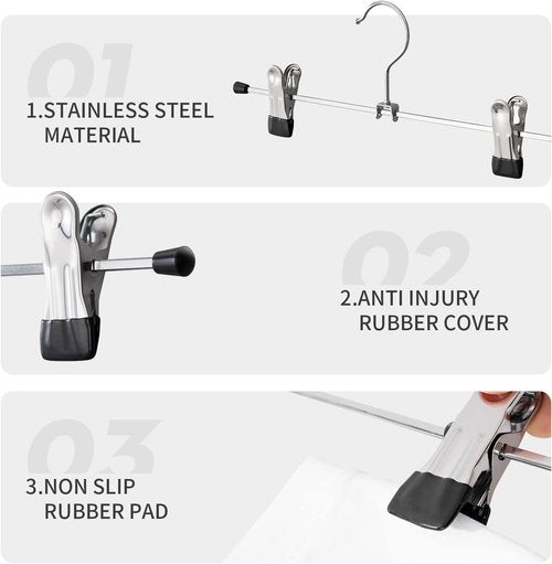 Cimlord 30 Pack Heavy-Duty Metal Pants Hangers - Non-Slip Clips for Skirts & Shorts | Black, 12 Inch
