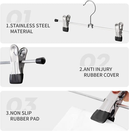 Cimlord 30 Pack Heavy-Duty Metal Pants Hangers - Non-Slip Clips for Skirts & Shorts | Black, 12 Inch