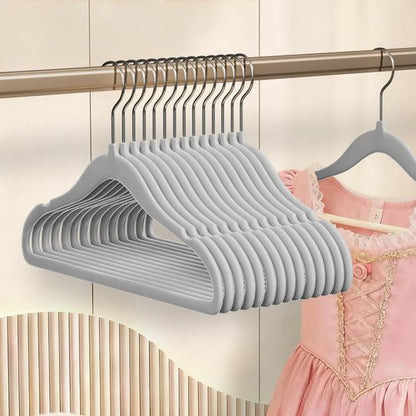 DwellWell Goods Baby Velvet Hangers - 30 Pack Non-Slip Kids Closet Organizer with 360° Swivel Hook