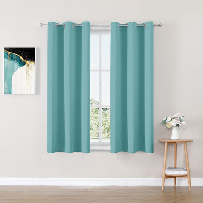 ChrisDowa Small Window Curtains - 50-Inch Grommet Thermal Insulated Room Darkening Panels | Aqua (2 Panels)