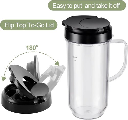 Magic Bullet 22oz Tall Mug Cups - 4-Piece Set with Flip-Top To-Go Lids for MB1001 Blender