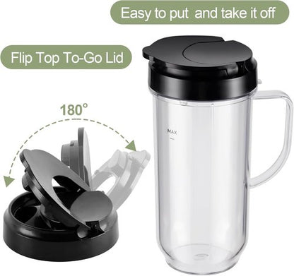 Magic Bullet 22oz Tall Mug Cups - 4-Piece Set with Flip-Top To-Go Lids for MB1001 Blender