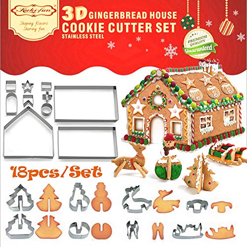 18-Piece Stainless Steel Gingerbread House Cookie Cutter Set with Christmas Shapes - Gift Box Included