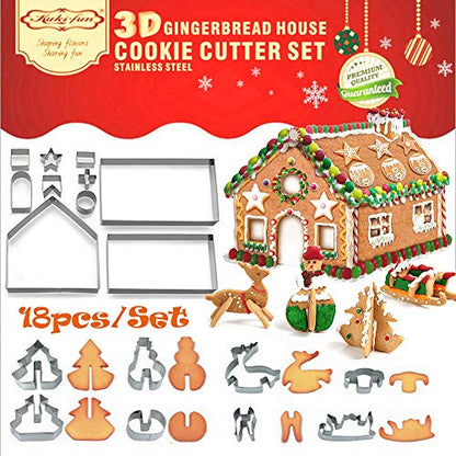 18-Piece Stainless Steel Gingerbread House Cookie Cutter Set with Christmas Shapes - Gift Box Included
