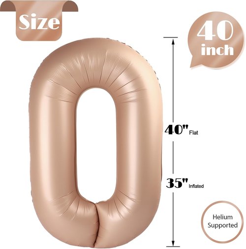 Light Brown Number Balloon | 40-Inch Tan 0 Balloon for Birthday Decorations & Party Supplies