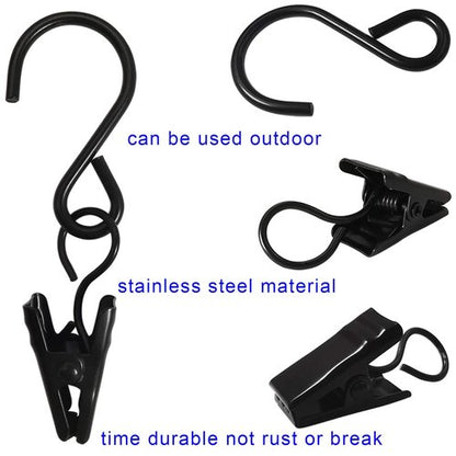 AMZSEVEN Stainless Steel S Hooks Curtain Clips, 50 Pack Hanging Party Lights Clips Hangers Gutter Photo, Art Craft Display, 2.4 Inch Long, Black