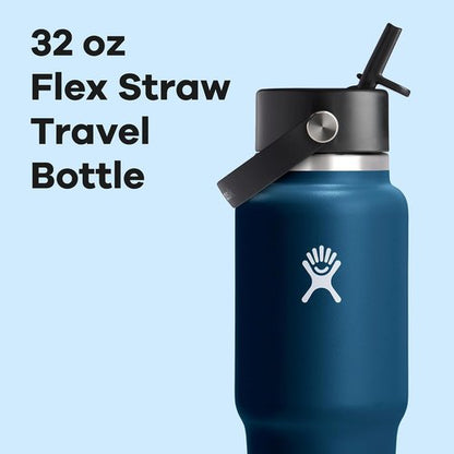 Hydro Flask Travel Water Bottle - Insulated Stainless Steel with Wide Straw Lid - 32 Oz Indigo Blue