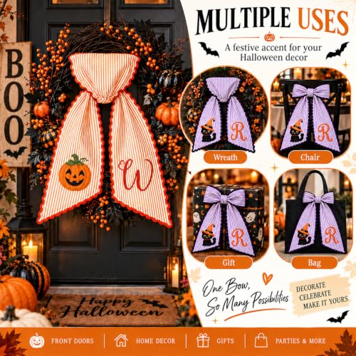 Halloween Striped Monogram Wreath Sash - Fall Front Door Decor