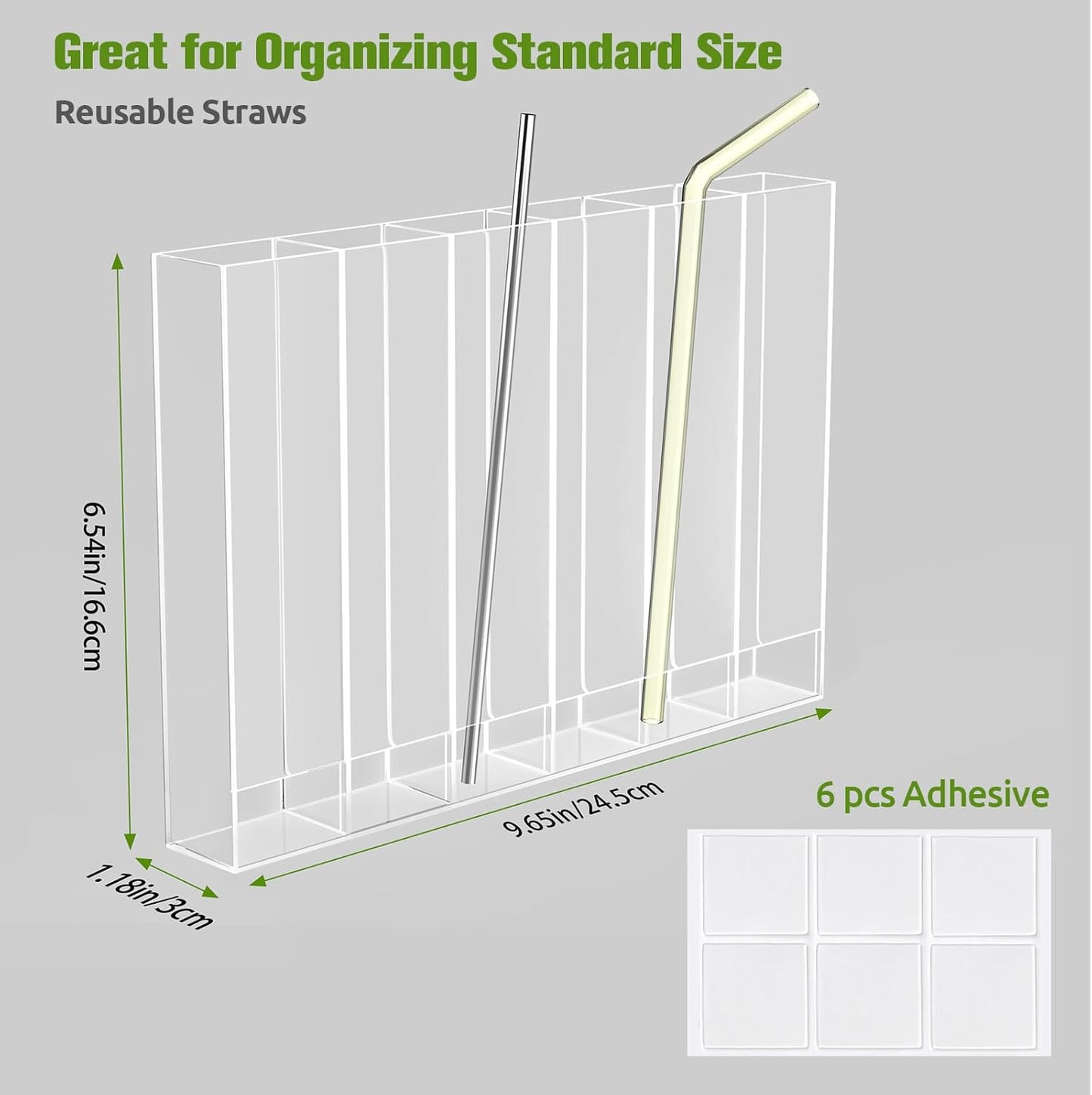 Skiennix 9.6” Large Acrylic Straw Holder - 6 Compartment Tumbler Organizer | Easy to Clean & Mount