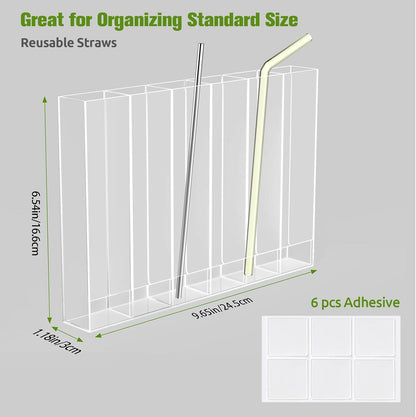 Skiennix 9.6” Large Acrylic Straw Holder - 6 Compartment Tumbler Organizer | Easy to Clean & Mount