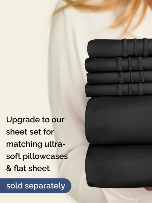 Extra Deep Full Fitted Sheet - Hotel Luxury Single Fitted Sheet Only - Easily Fits 18 inch to 24 inch Mattress - Ultra Soft, Wrinkle Free w/Extra Deep Pockets - Easy-Care, Breathable & Comfy - Black
