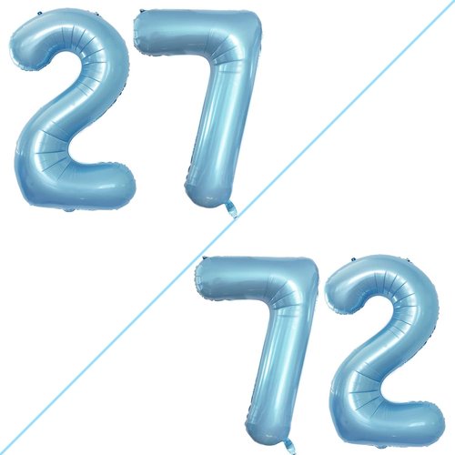 GOER Jumbo Number 27 Balloons - 42 Inch Foil Helium Balloons for 27th Birthday Party Decorations | Light Blue