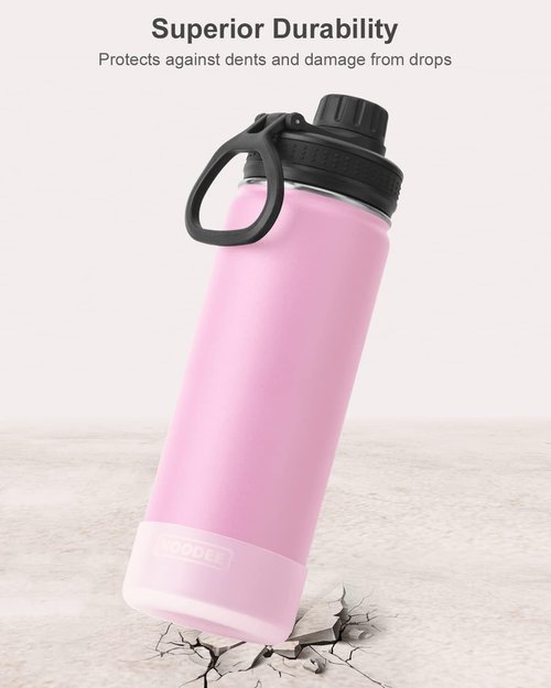 Koodee Insulated Water Bottle - 22 oz Stainless Steel Double Wall Vacuum Sport Bottle | Leakproof Spout Lid (Pink)