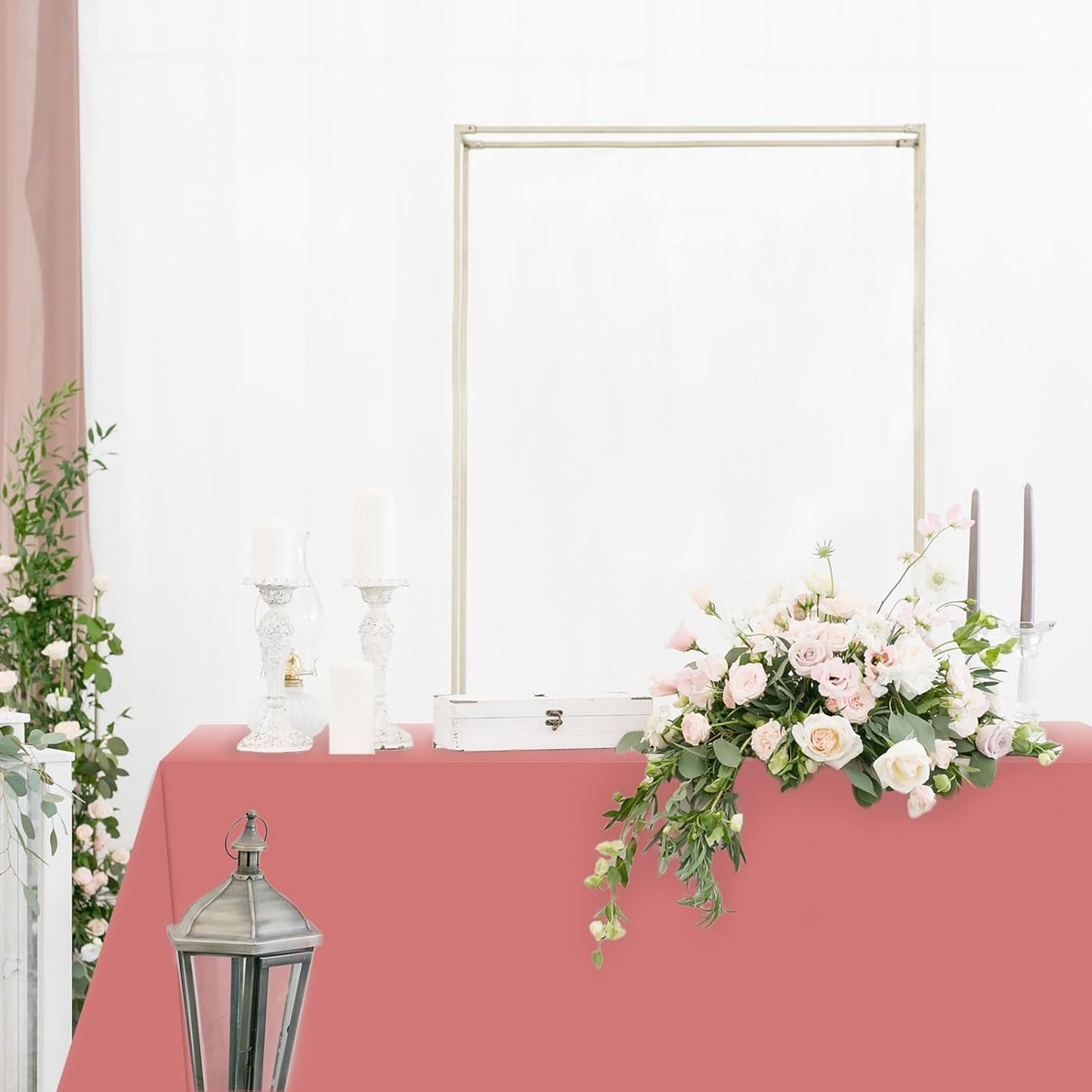 Whaline 16Pcs Pink Plastic Tablecloth Set - Waterproof Rectangle Covers for Parties | 54 x 108 Inch