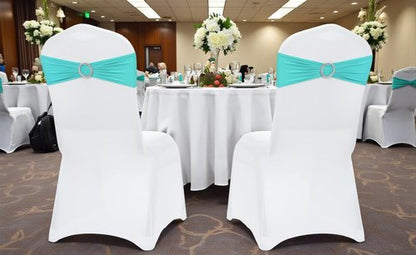 MDS Spandex Chair Sashes - Universal Fit Elastic Stretch Bands with Buckle for Weddings | Aqua Blue, Pack of 150