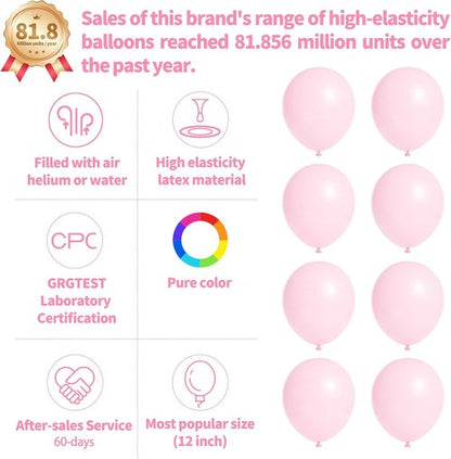 Light Pink Balloons by [Brand Name] - 12 Inch Latex Balloons for Birthday Party & Baby Shower | 110pcs with Ribbons