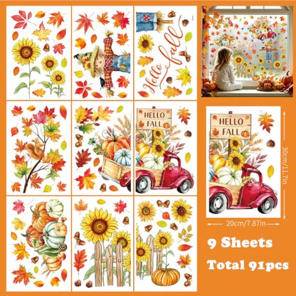 91PCS Fall Window Stickers for Glass Windows - Fall-C