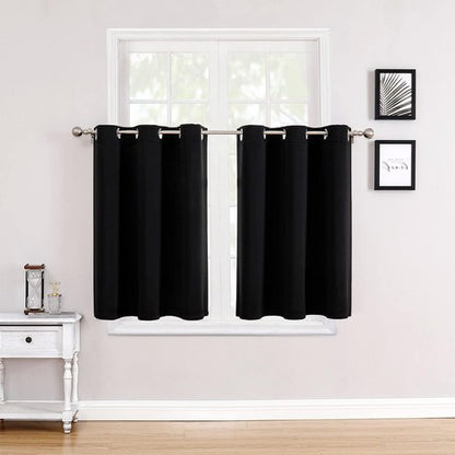 ChrisDowa Small Window Curtains - Grommet Thermal Insulated Room Darkening Panels, Black (42 x 36 Inch)
