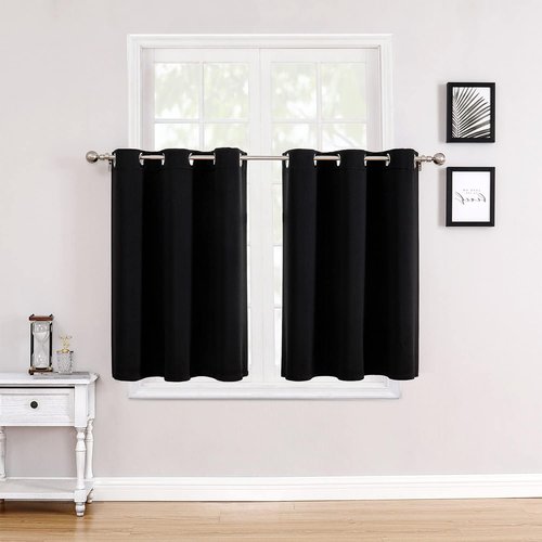 ChrisDowa Small Window Curtains - Grommet Thermal Insulated Room Darkening Panels, Black (42 x 36 Inch)