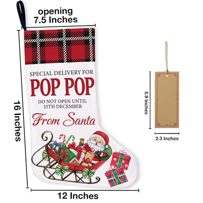 Pop Pop Christmas Stocking A17 - Burlap Rustic Gift Stocking 16x12 inches