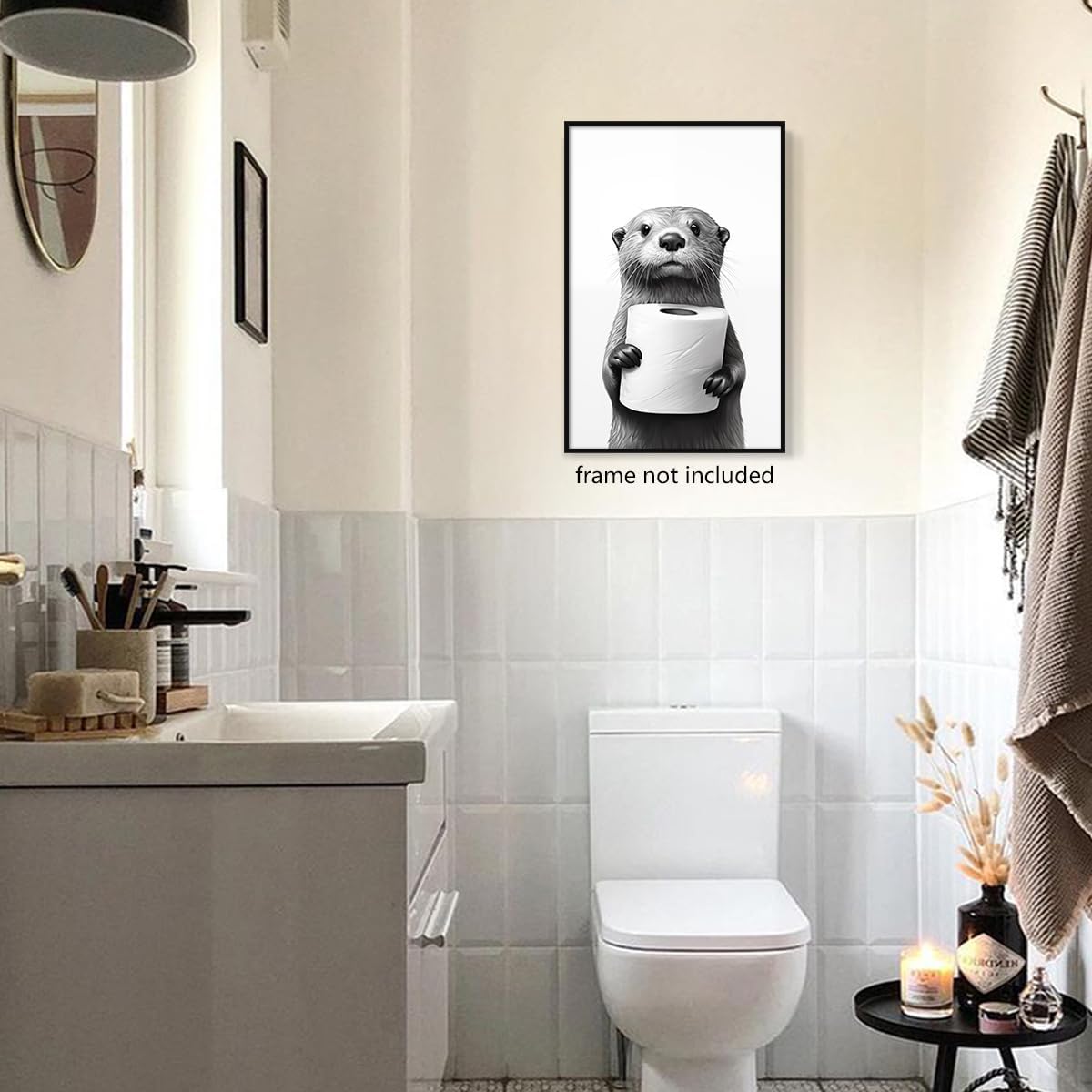 Otter Canvas Wall Art - Funny Black and White Animal Poster for Bathroom | Unframed 12x16in Decor