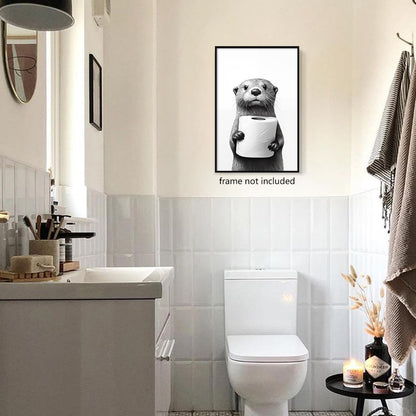 Otter Canvas Wall Art - Funny Black and White Animal Poster for Bathroom | Unframed 12x16in Decor
