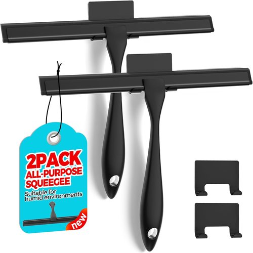 All-Purpose Shower Squeegee - 10 Inch Stainless Steel for Shower Doors, Windows, and Mirrors | 2-Pack