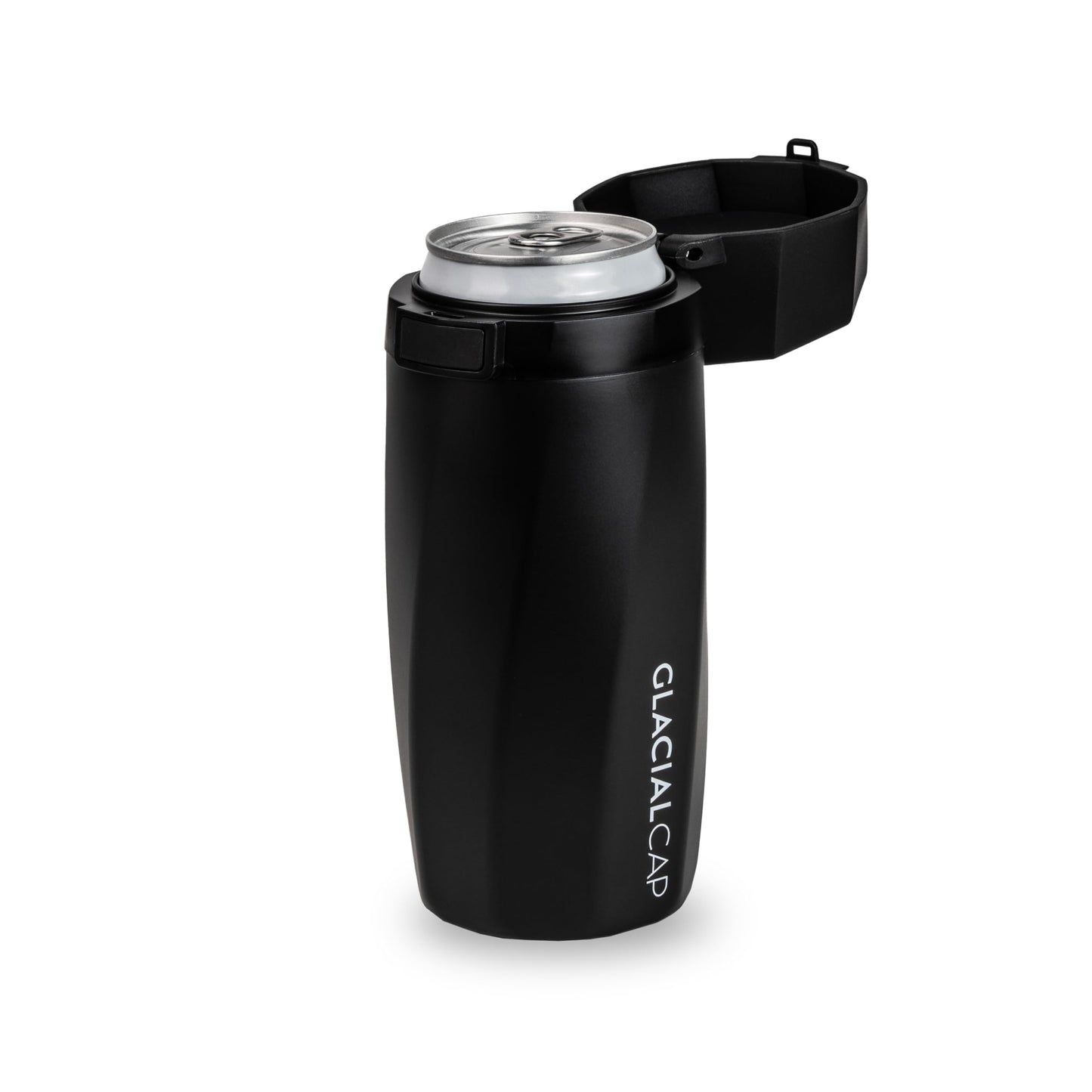 Skinny Can Coozie with locking-lid, Flip and Sip - Spill Proof and keeps beverages colder, longer (Black)