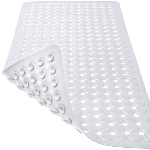 TEESHLY Bath Mat for Tub & Shower, Non Slip Soft Bathmat with Suction Cups & Drain Holes, Machine Washable Bathtub Floor Liner Mats for Bathroom, 35x16 Inch, White