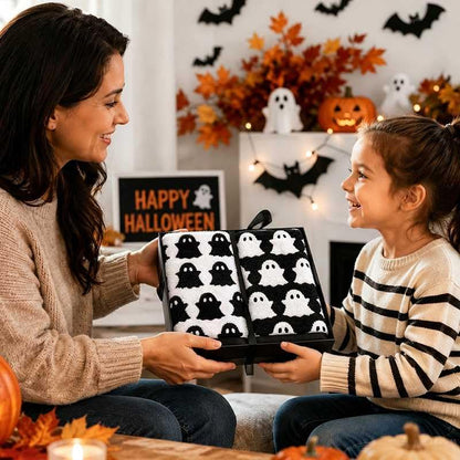 Halloween Ghost Hand Towels Set - Black & White Cotton Decorative Kitchen & Bathroom Towels