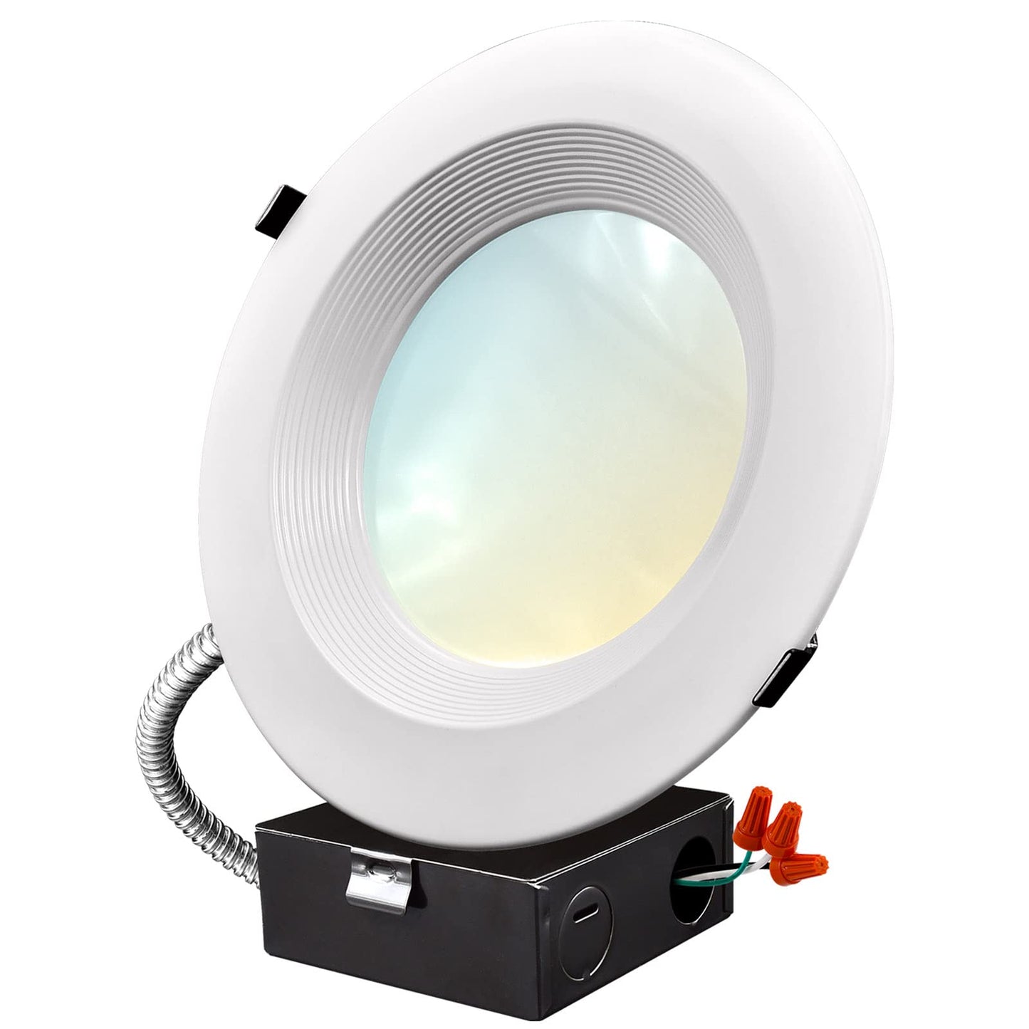 LUXRITE 8 Inch Commercial LED Recessed Lighting with J-Box, 16/21/27W, 3 Color Selectable 3000K-5000K, 1600/2100/2700 Lumens, 0-10V Dimmable, 120-277V, Canless LED Downlight, IC Rated, Wet Rated