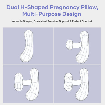Skiennix Pregnancy Pillow - Adjustable H-Shaped Full Body Support with Cooling Cover | Grey