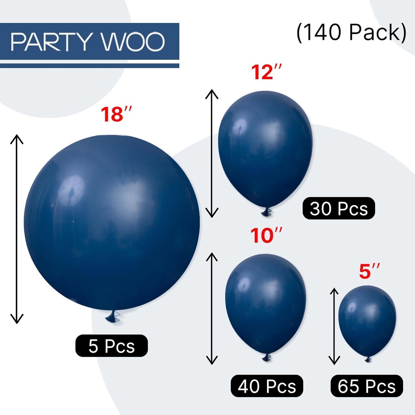 PartyWoo Navy Blue Balloon Arch Kit - 140pcs in Various Sizes for Graduation, Weddings & Birthdays