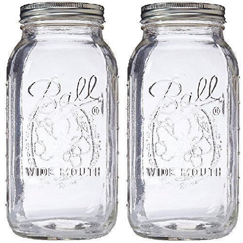 Ball Wide Mouth Glass Mason Jars with Lids and Bands, Used for Canning, Pickling, Juice, Jam, Jelly, Half Gallon Size 64 Ounce (Pack of 2)