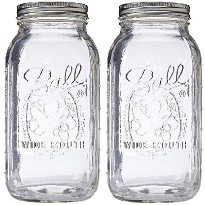 Ball Wide Mouth Glass Mason Jars with Lids and Bands, Used for Canning, Pickling, Juice, Jam, Jelly, Half Gallon Size 64 Ounce (Pack of 2)