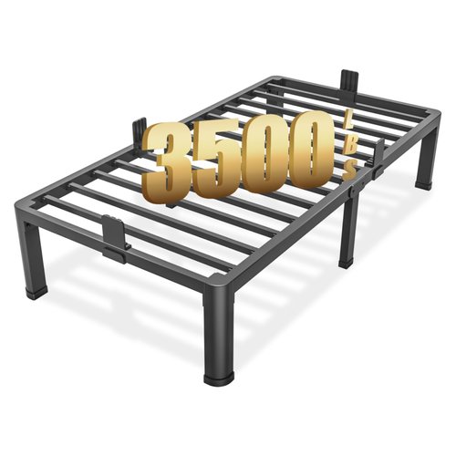 FUIOBYVV Twin Bed Frames with Round Corner Edge Legs, 14 Inch High 3500 lbs Heavy Duty Metal Platform Bed Frame Twin Size, No Box Spring Needed/Non-Slip/Steel Slat Support/Noise Free