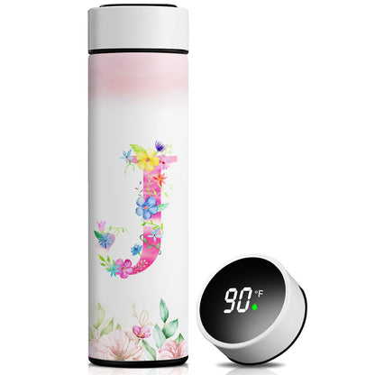 Personalized 16oz Initial Water Bottle,Smart Sport Water Bottle with LED Temperature Display,Customized Letter Coffee Thermos,Travel Coffee Mug (J)