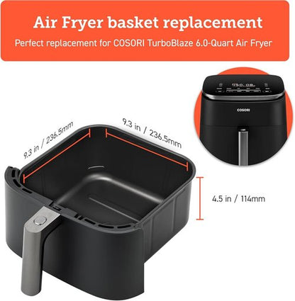 COSORI Turboblaze 6Qt Air Fryer Basket - Ceramic Non-Stick Replacement Accessory | Dishwasher-Safe, Dark Grey