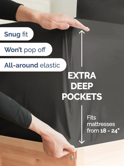Skiennix Extra Deep Full Sheet Set | 6-Piece Breathable Cooling Bedding | Soft, Wrinkle-Free Charcoal