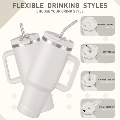 SASEUM 40 Oz Stainless Steel Tumbler - Insulated Water Bottle with Handle & Lid | BPA-Free, White