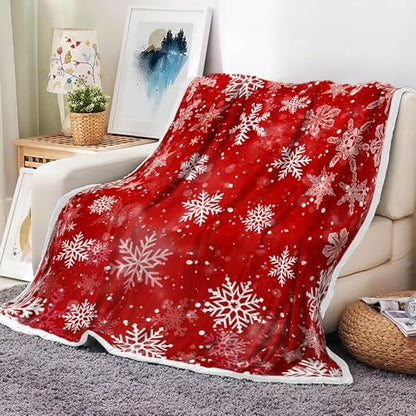 Christmas Red Snowflake Throw Blanket 60x80 Inches Fuzzy Warm Couch Sofa