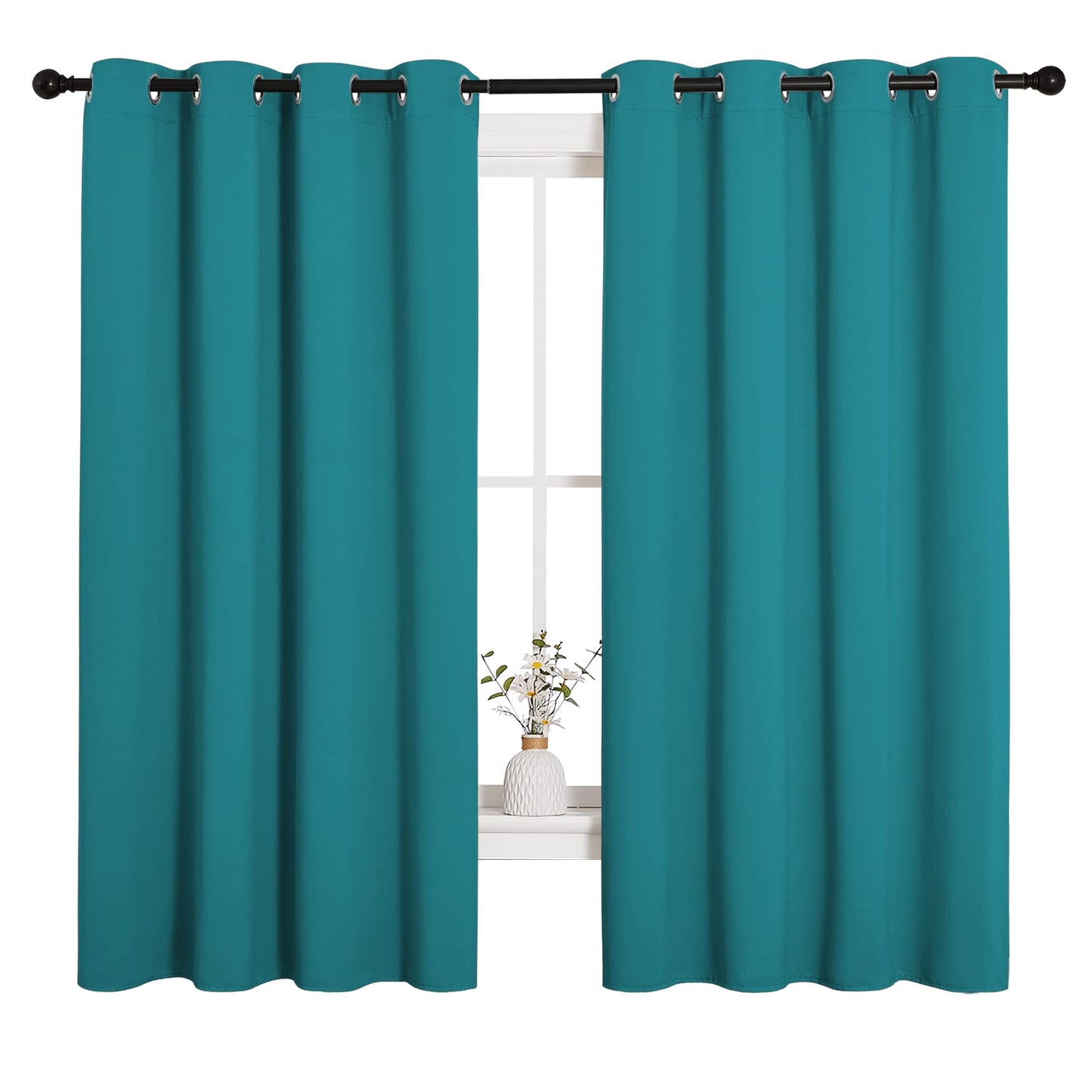 NICETOWN Room Darkening Curtains 68 inch Length 2 Panels, Thermal Insulated Grommet Blackout Curtains for Modern Casual Elegant Bedroom Kids Room Theme Decoration (Peacock Teal, 2 Pieces, W55)