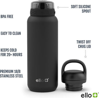 Ello Cooper 32oz Stainless Steel Water Bottle - Leak Proof, Double Walled, Vacuum Insulated | Gray
