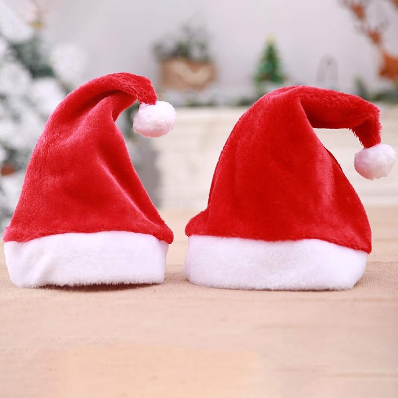 Christmas Hat for Adults - Short Plush with White Cuff, Red Variation