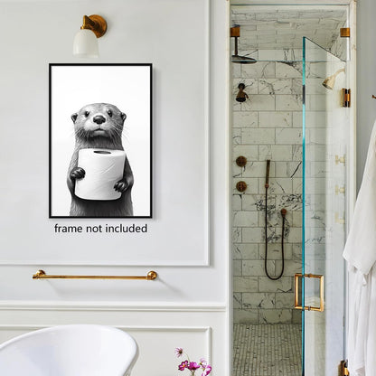Otter Canvas Wall Art - Funny Black and White Animal Poster for Bathroom | Unframed 12x16in Decor