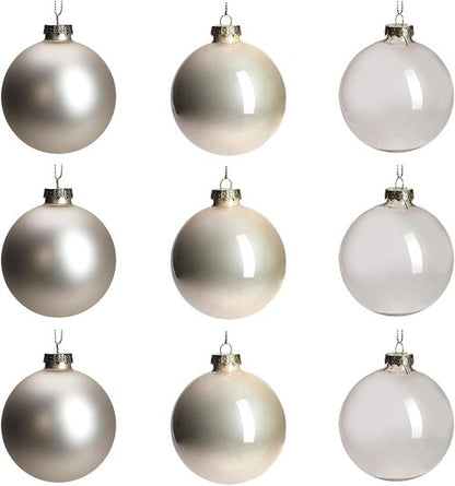DN DECONATION Glass Christmas Ornaments - Set of 9 Champagne Baubles for Tree Decoration | 3.15” Size
