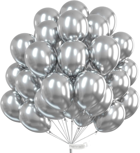 PartyWoo Silver Balloons - 100pcs 12 Inch Latex Helium Balloons for Celebrations & Events